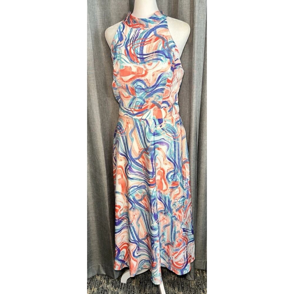 Tahari NWT Dress High Neck Keyhole Sleeveless Size 8 Abstract Print